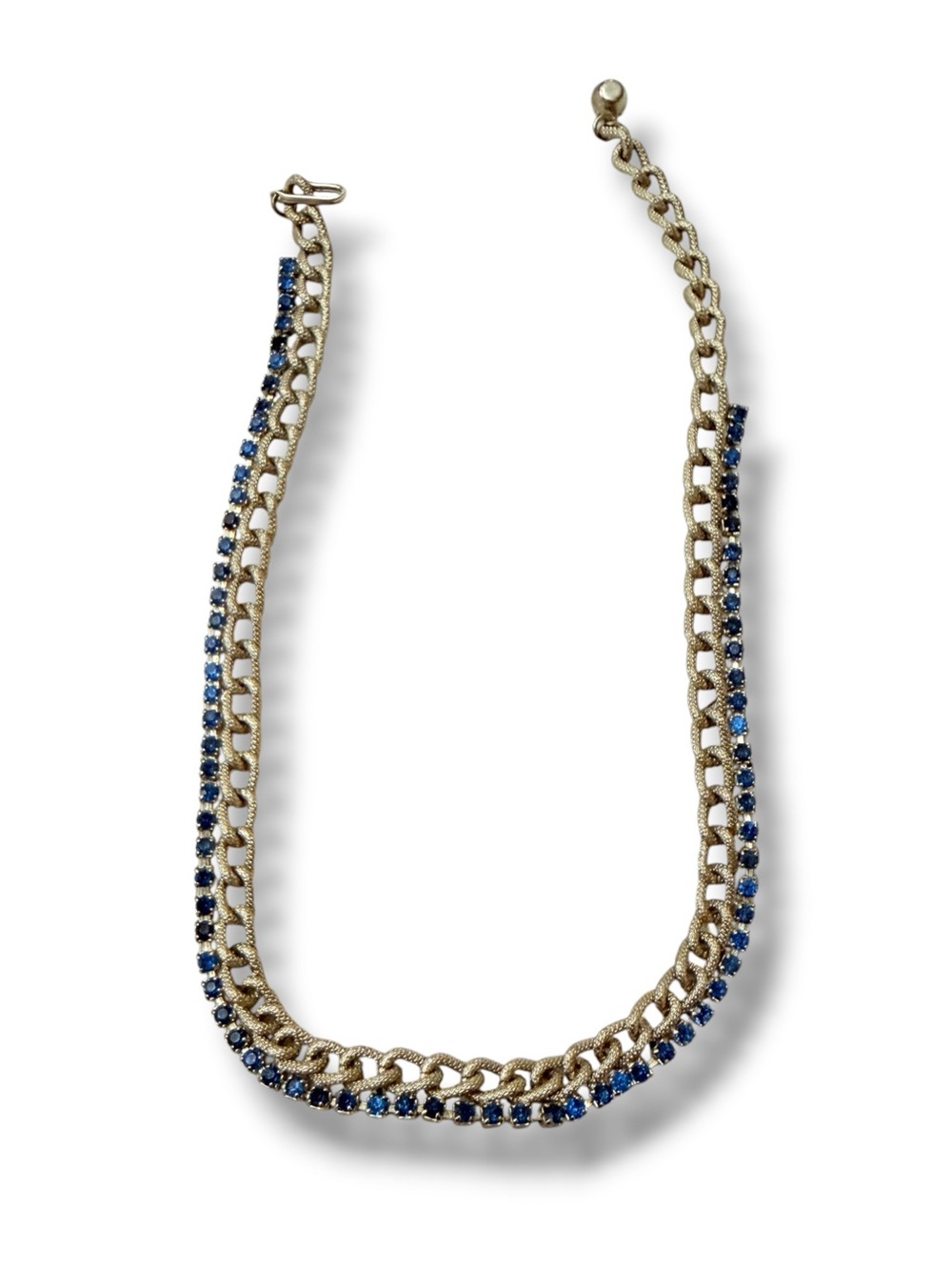 Vintage Kramer of New York Double Strand Blue Rhinestone Choker Necklace